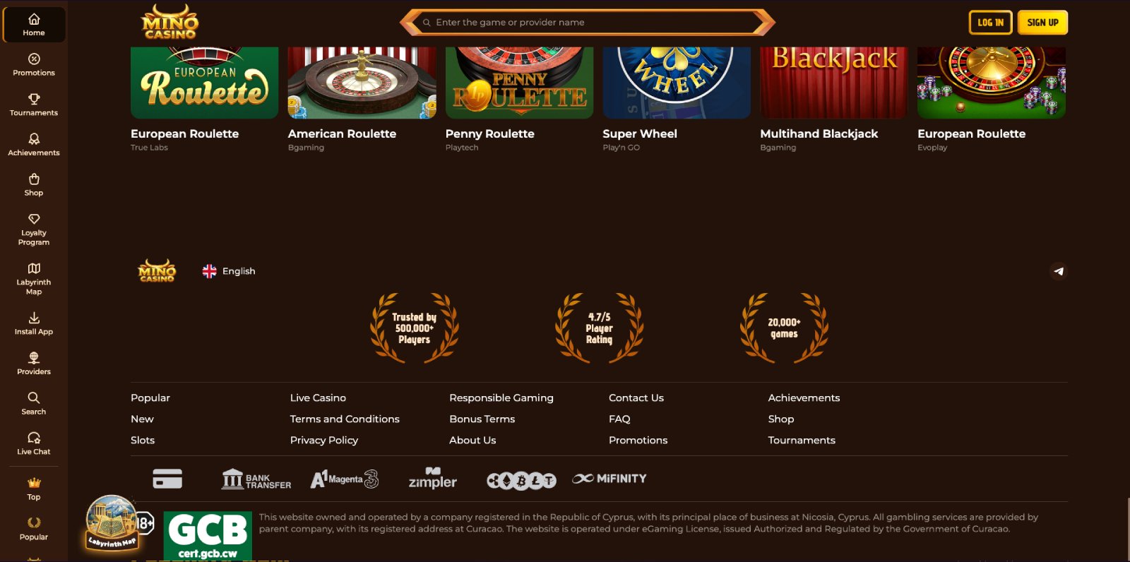 Mino Casino Kasse